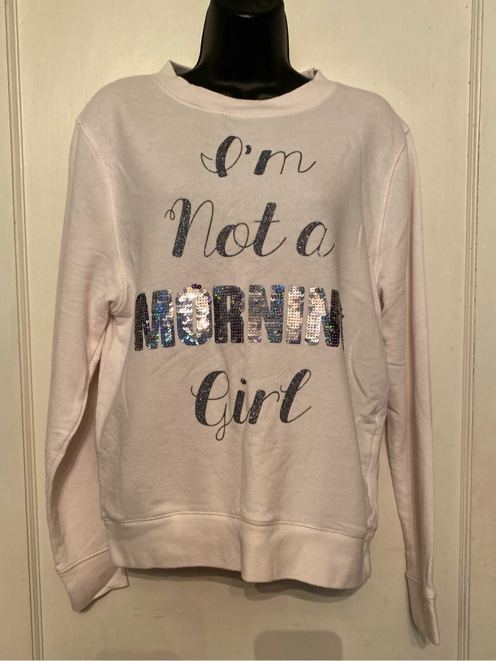 V! Juicy Couture light pink Silver Multi Sequin I’m Not A Morning Girl Sweatshir